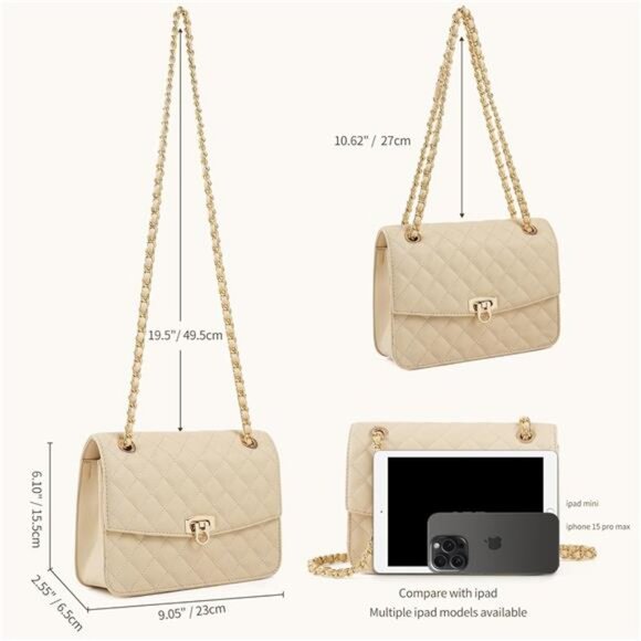 Quilted Crossbody Bags For Women, Gold - Picture 3 of 6